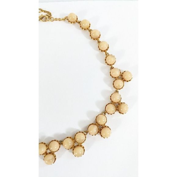 Marbled Beige Round Gold Tone Autumn Neutral Ann Taylor Bauble Necklace - Picture 6 of 12